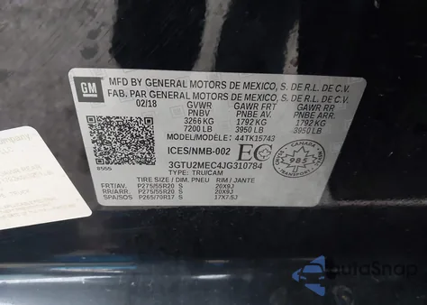 2018 GMC Sierra 1500 Sle z USA, uszkodzony, nr VIN 3GTU2MEC4JG310784